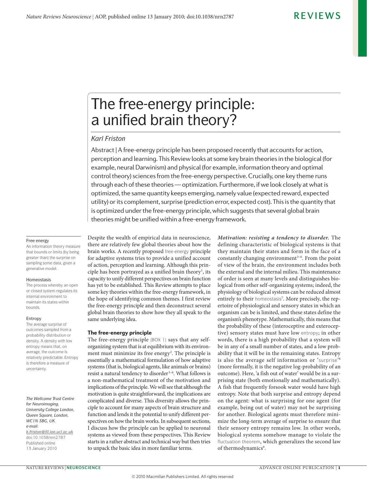 The free-energy principle: a unified brain theory?